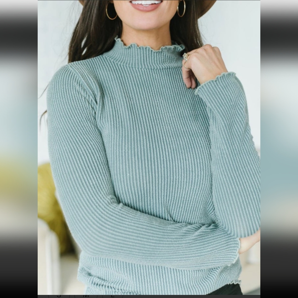 Sage Ribbed Mock-Neck Top - Picture 2 of 6